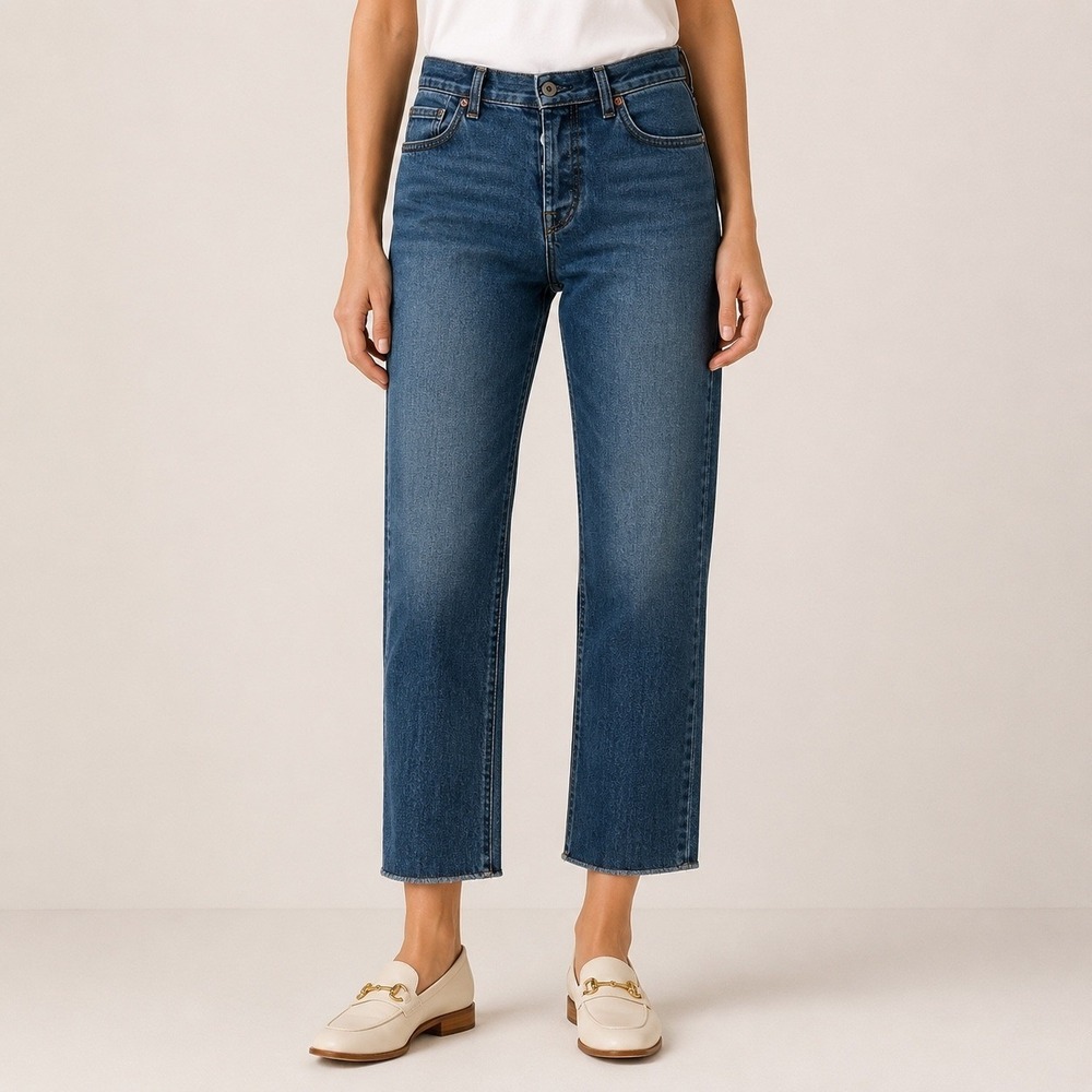 Nili Lotan Boyfriend Jeans 29 Venice Wash Button Fly Raw Hem Cropped Made USA